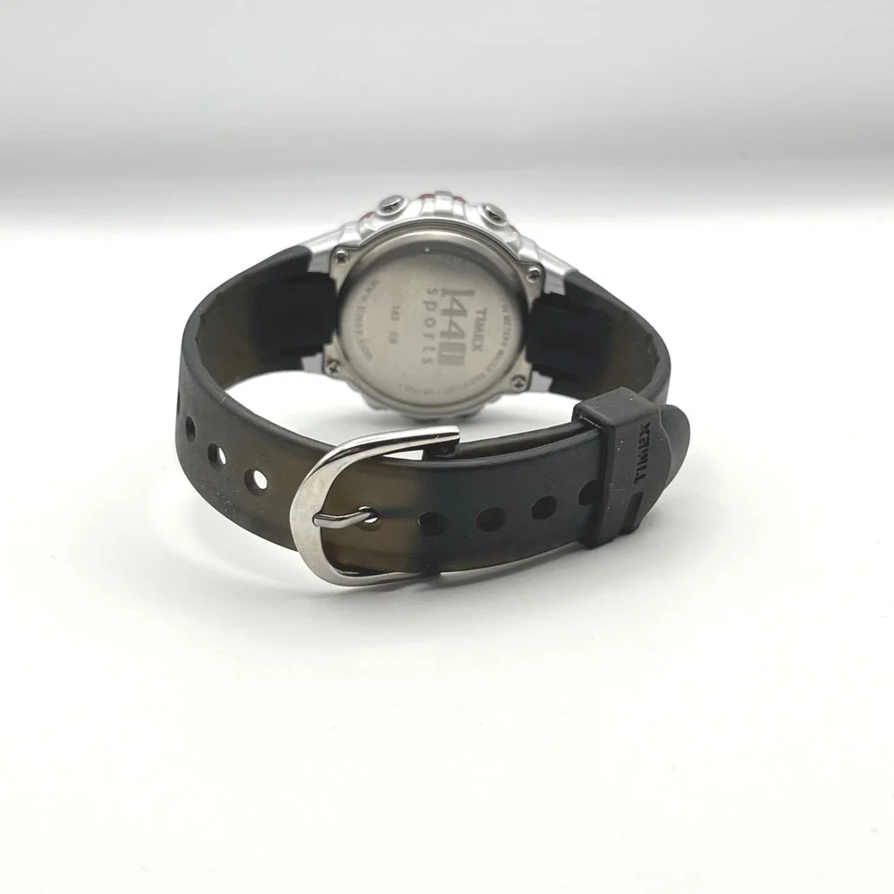 Timex 1440 Sports Digital Watch‎ Silver Red Black Resin Strap WR 50M Indiglo